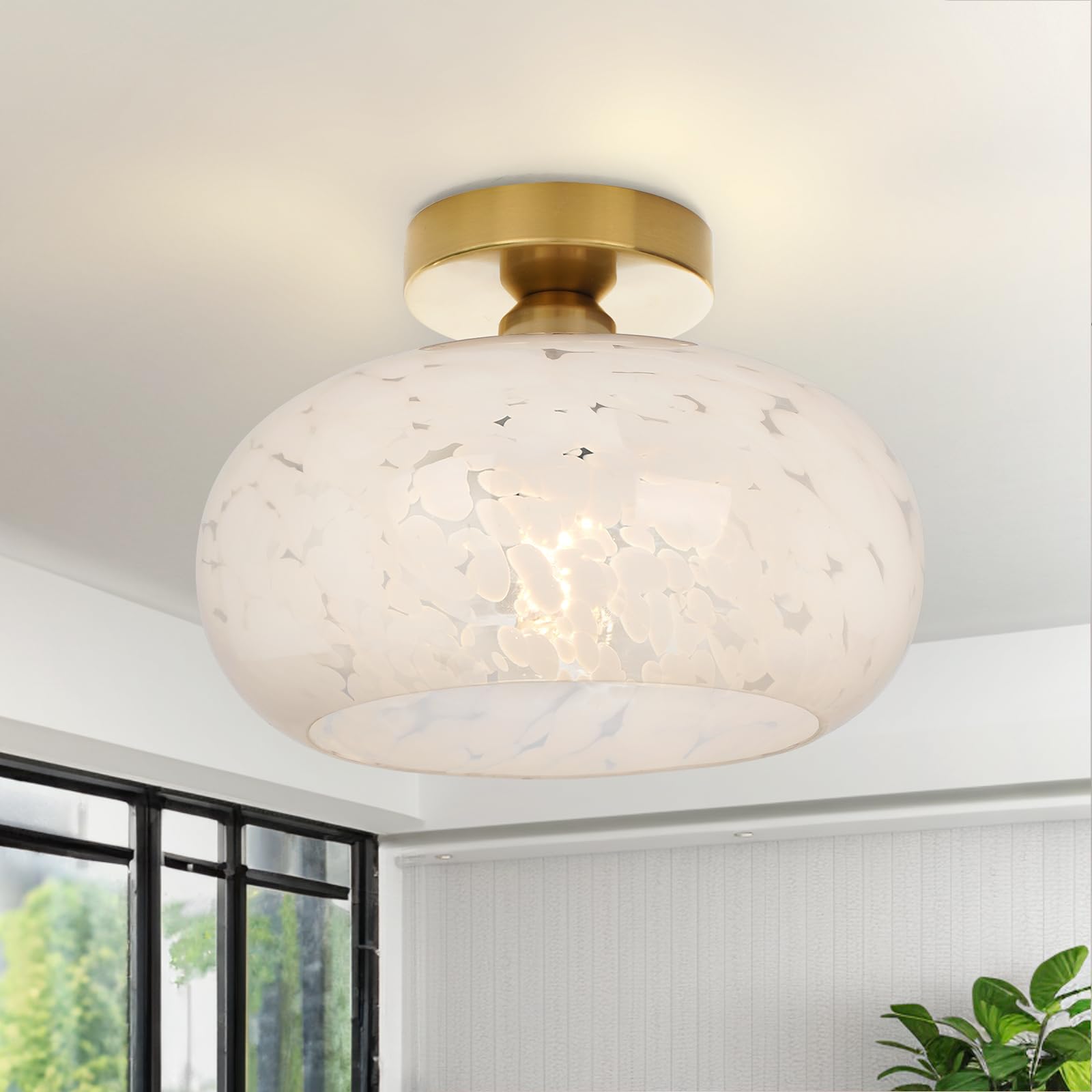 Frideko Home Semi Flush Mount Ceiling Light Fixture - Upgraded Larger Hallway Light Fixtures Globe Glass Close to Ceiling Lamp Gold Modern Light Fixture for Bedroom, Bathroom, Entryway, Kitchen