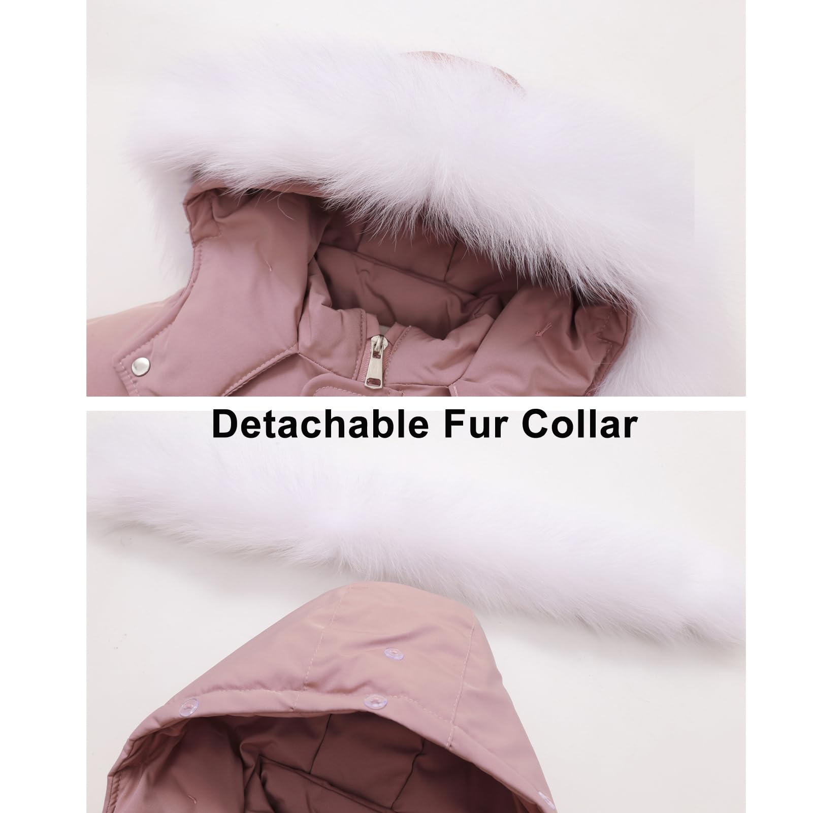 BRONG Niño Traje de Esquiar Mameluco Niñas Traje de Nieve Invierno Cálido Nieve Lana Chaqueta Impermeable Traje Desmontable Cuello de Piel a Prueba de Viento Trajes