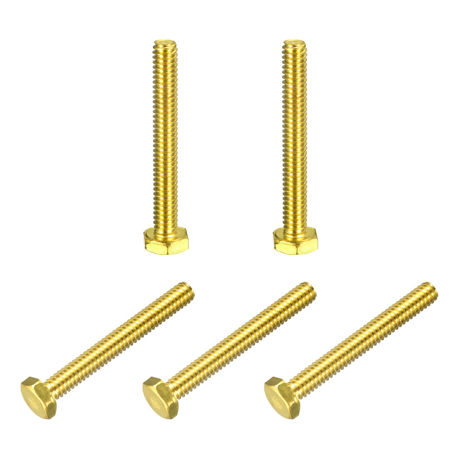 Pernos hexagonales de latón de 1/4-20 x 2 tornillos de cabeza hexagonal roscados, 5 piezas 6