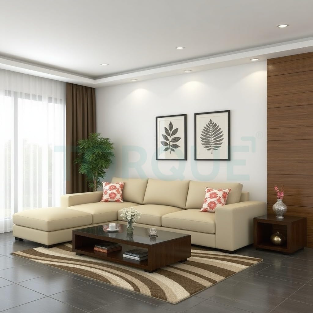 Torque - Mendoza 4 Seater L Shape Sofa Set with Ottoman (Left Side, Beige) | Living Room, Bedroom, Office Furniture | 3 Year Warranty-image-30