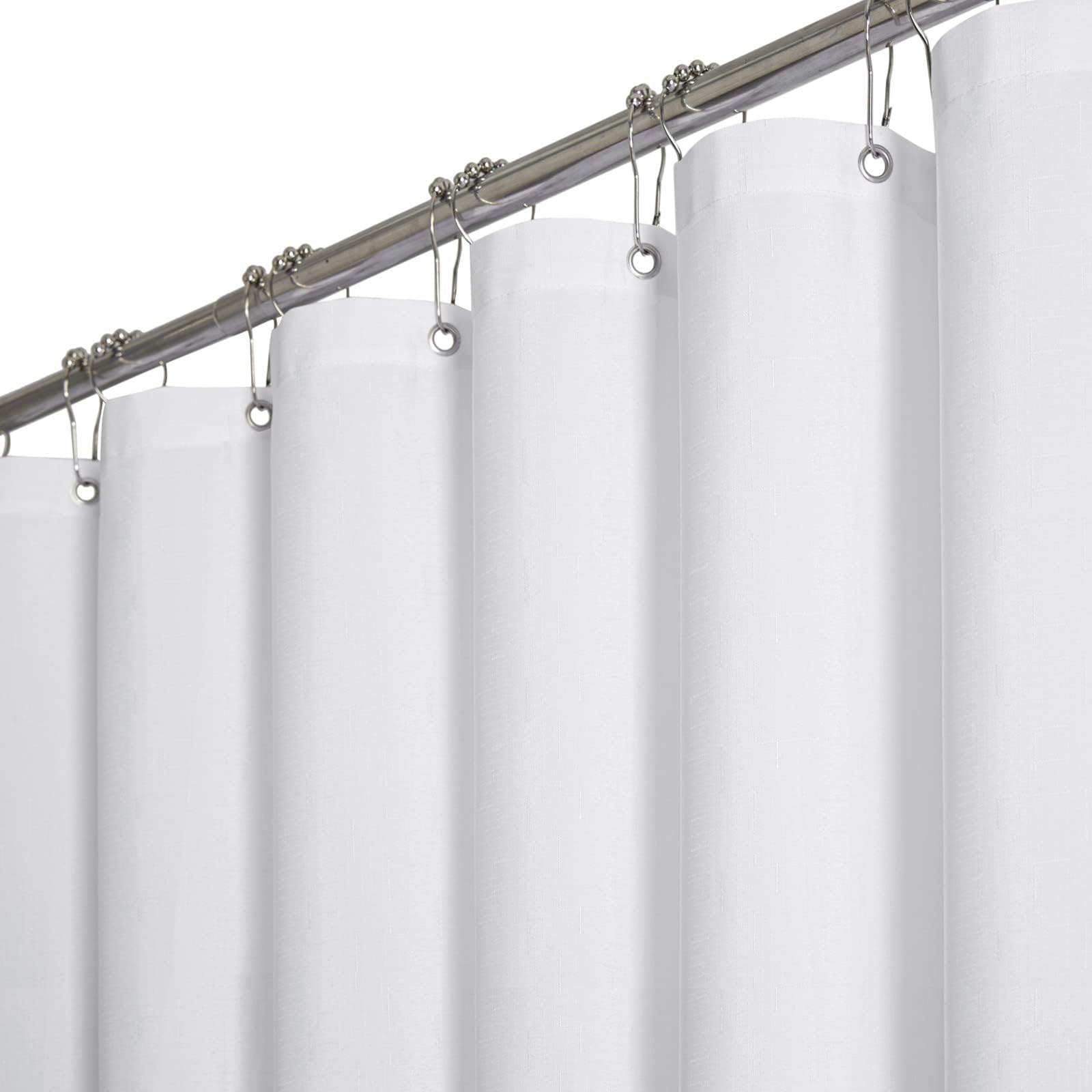 BTTN 275 x 182 Extra Wide Linen Shower Curtain, Large Fabric Weighted Polyester for Wet Rooms, Hotel Modern Anti-Mould Luxury Waterproof Washable Shower Curtain Set with 18 Plastic Hooks, White