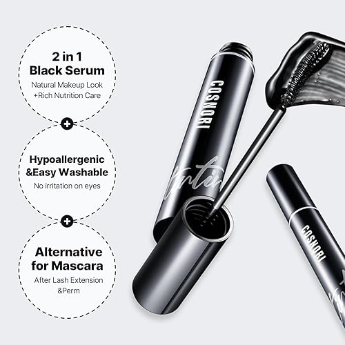 Miniatura 5 de COSNORI Sérum de tinte de pestañas 01 negro profundo, suero teñido coreano para aumentar las pestañas, potenciador del crecimiento de cejas para más