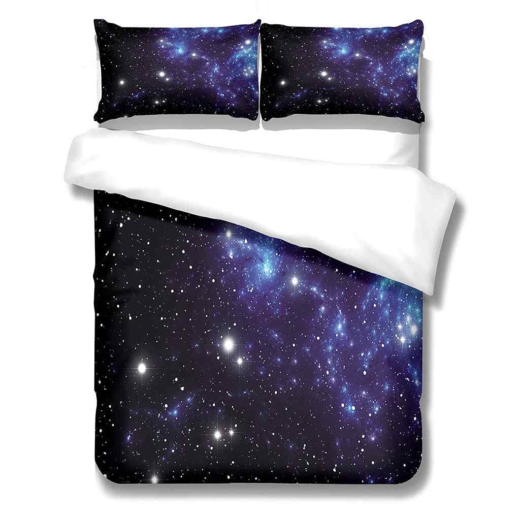 King Size 3-częściowy zestaw poszewek na kołdrę 3D niebieski kosmiczny krajobraz nadruk podwójna pościel kołdra poszewka na kołdrę z zamkiem błyskawicznym dla chłopców dziewcząt ultramiękka mikrofibra Aldult pościel 230 x 220 cm