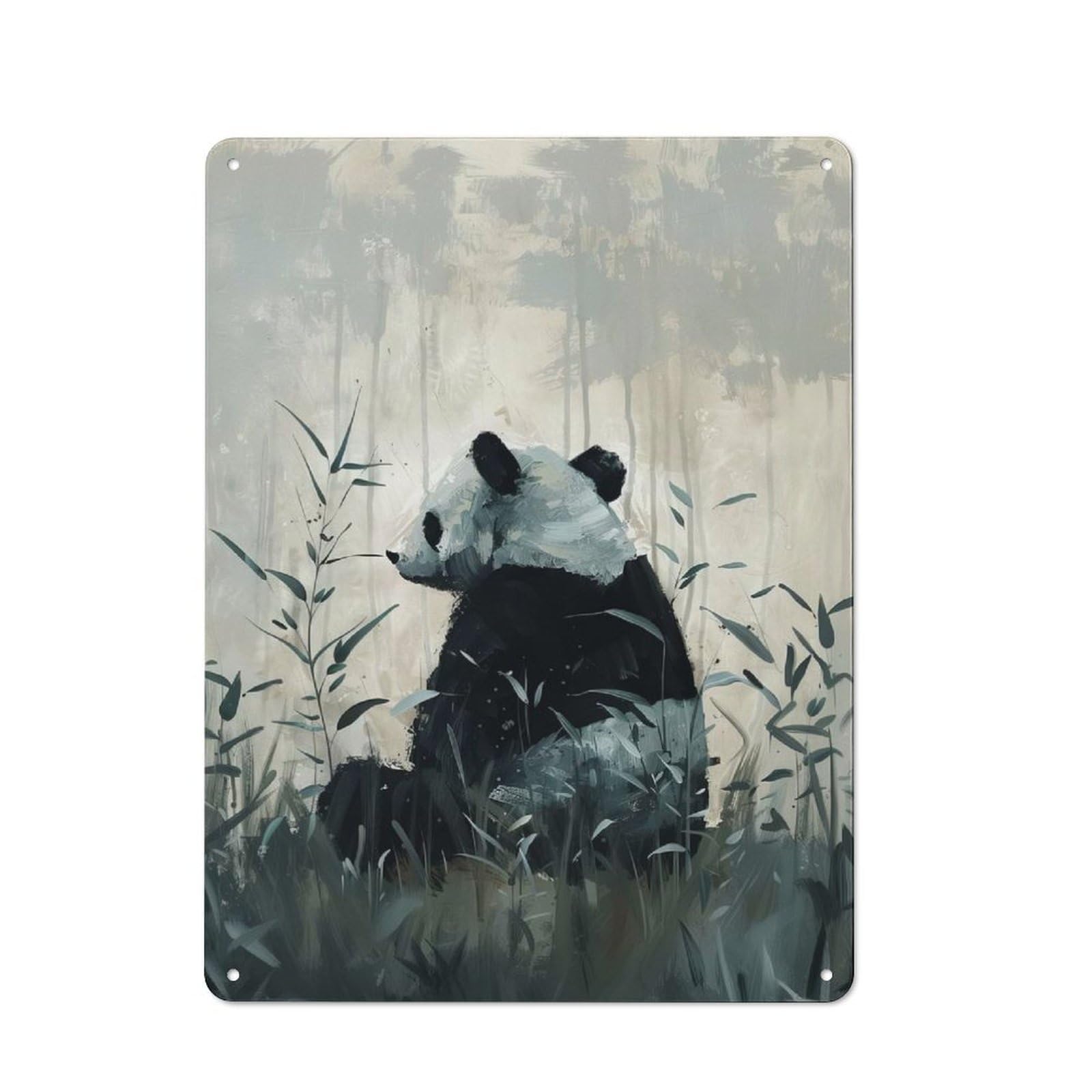 Junmoney Panda In Bamboo Forest Rustic Tin Wall Plaque 40X30cm For Garage Or Workshop, For Home Interiors, Feature Walls And Decorative Displays
