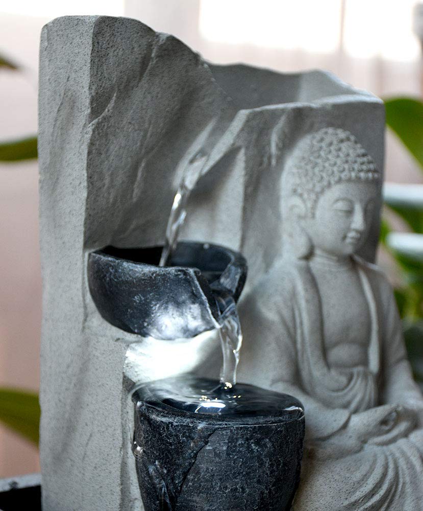 GLOBO LED Tisch Spring Brunnen Buddha Design Wasser Spiel Wohn Zimmer Dekoration grau 93019