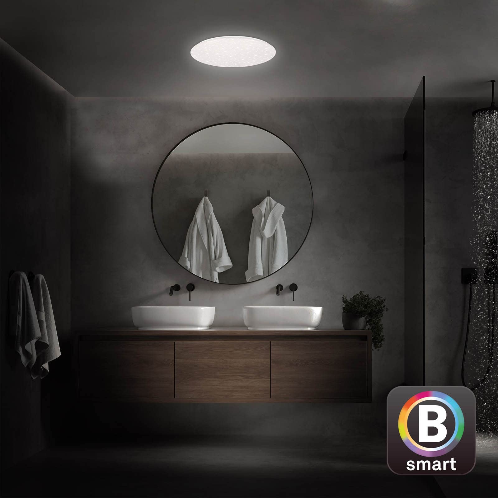 BRILONER - LED Bad Deckenlampe Smart Home, funktioniert mit Alexa, buntes RGB+W Licht, LED Deckenleuchte, LED Lampe, Badlampe, Badezimmerlampe, Küchenlampe, Feuchtraumleuchte, 33x10 cm, Weiß