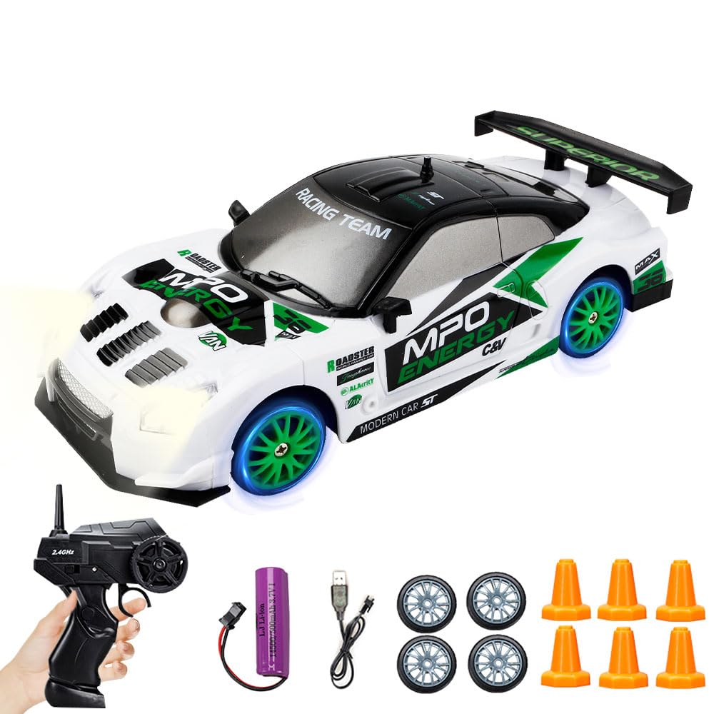 Vmxlso RC Drift Car, 1:24 Remote Control Car, 2.4GHz 4WD, with LED and Racing Tires, 10km/h, Mini RC Drift car Gifts Toy for Drifting and Racing