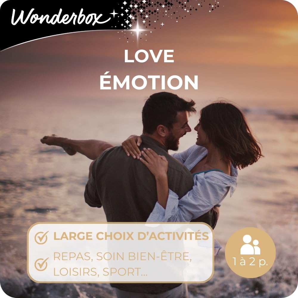Wonderbox - Love Émotion - Coffret Cadeau - Idée Cadeau Multi Activités | 1 activité au choix - Plus de 13000 expériences - Repas délicieux, soin de bien-être, activité sportive ou de loisirs