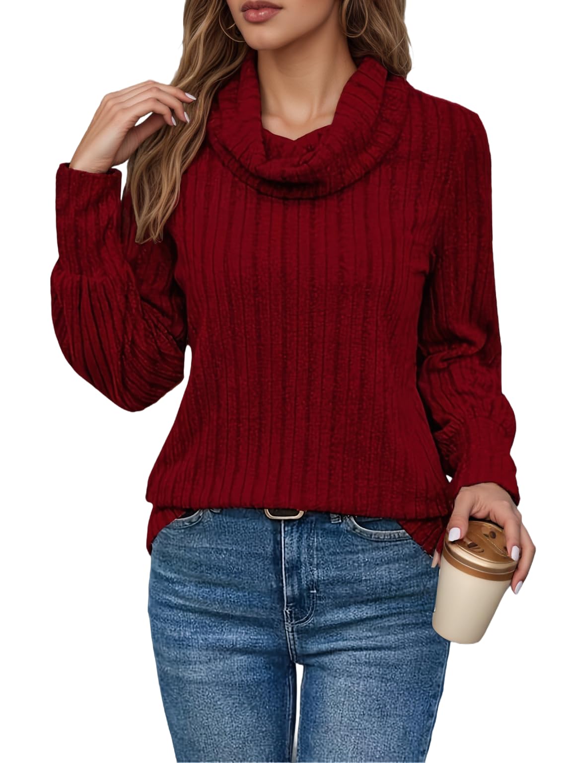 Womens Long Sleeve Knit Pullover Tops Casual Loose Turtleneck Spring Fall Lightweight Sweater 2026