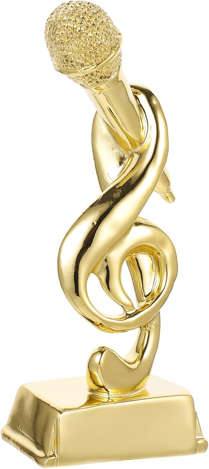 jojofuny Golden Microphone Trophy for Singing Contests Creative Music Note Award for Kids Decorative Resin Trophy Ideal for Karaoke Events