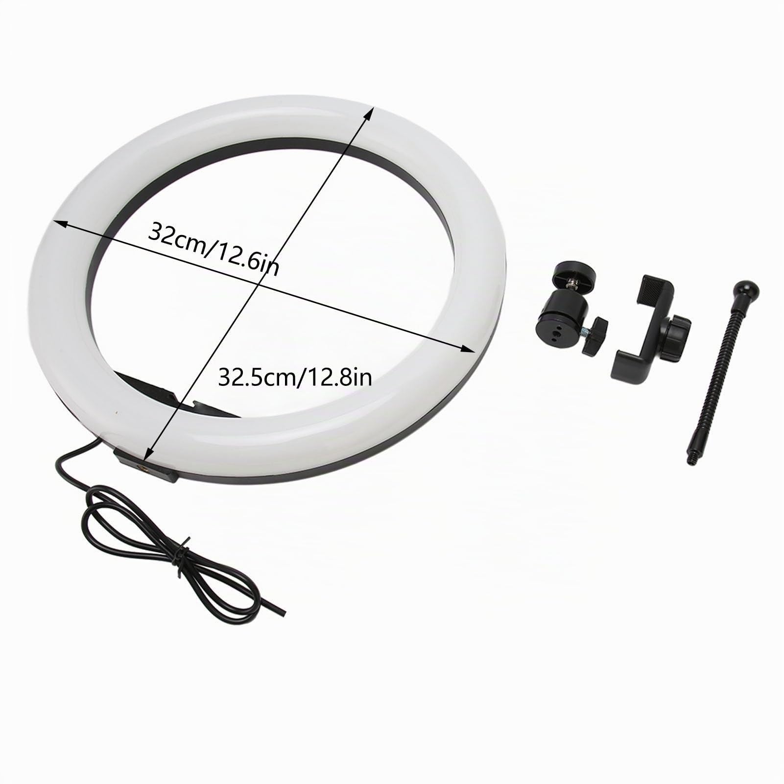 13 Pouces Ring Light, Anneau Lumineux LED pour Selfie, Support Telephone avec Anneau Lumineux, avec Support De Téléphone Et Prise USB, pour Diffusion en Continu, Maquillage, Photographie De Selfie