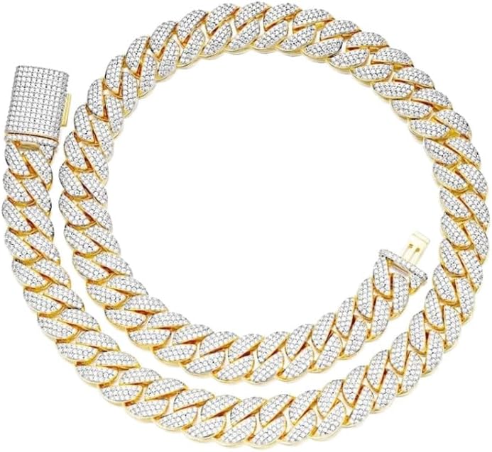 48+ Grams Hand Set Real Genuine VVS1/D 16.25 Cwt. 14K Solid Gold Electro Micron Bonded Lab Created Diamond Miami Cuban Link Crub Chain Neckless 6mm/22 Inch