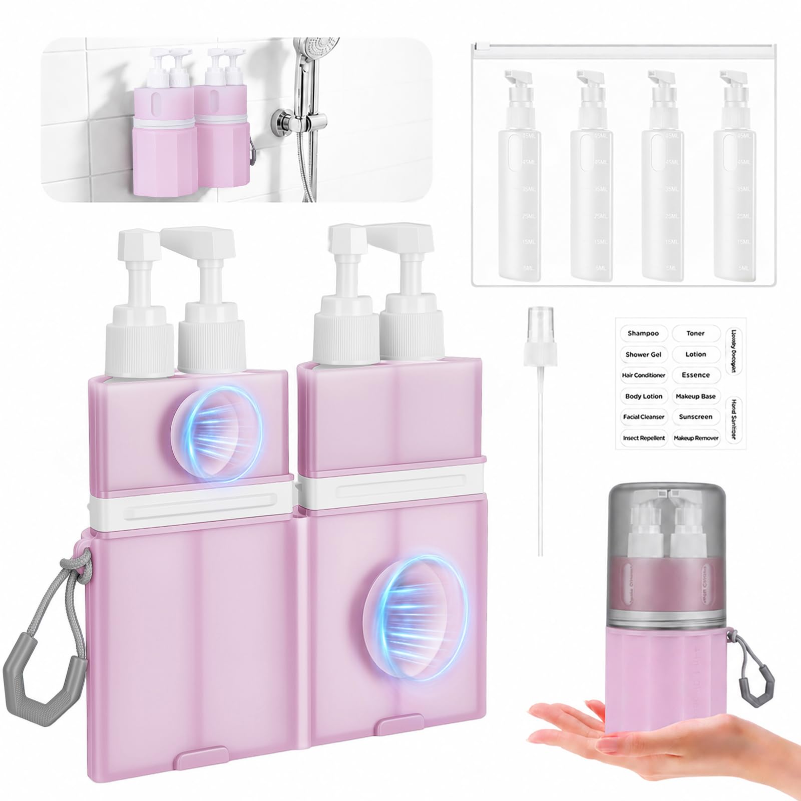 Yotako 4 in 1 Travel Dispenser with Suction Cup, TSA Leak Proof Silicone — image 1