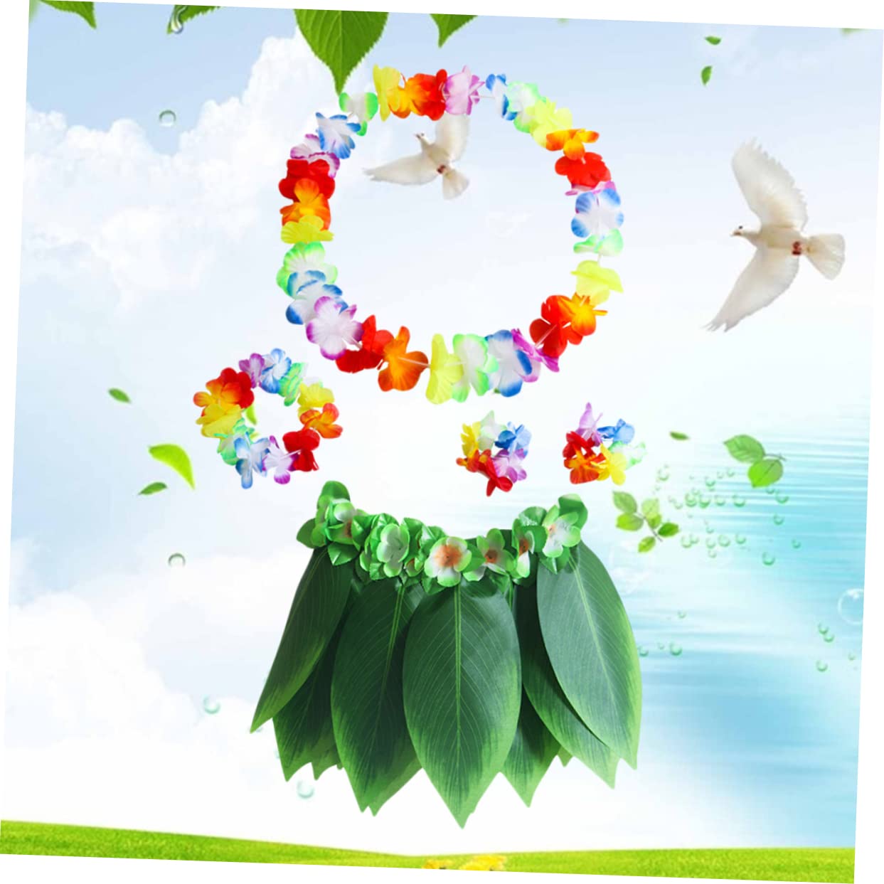 COLLBATH Falda Hawaiana Niño 10 Piezas Falda De Fiesta Hawaiana Hula Trajes os a De Hojas Disfraz Luau Fiesta Luau