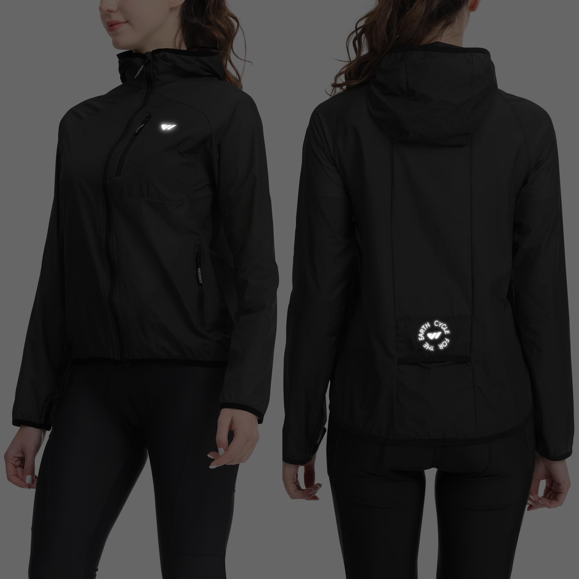 Wulibike Fahrradjacke Damen Faltbare Regenjacke Leicht und Atmungsaktiv Laufjacke Reflektierende Windbreaker für Radfahren,Trekking und Outdoor