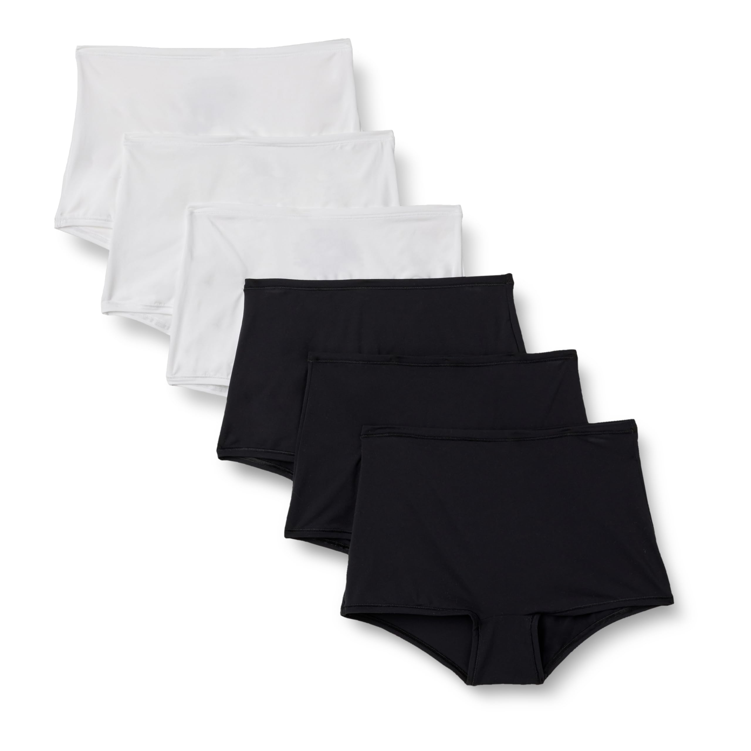 Amazon Essentials Women's Peached Microfiber High Waisted Boyshort, Black/White, X-Small