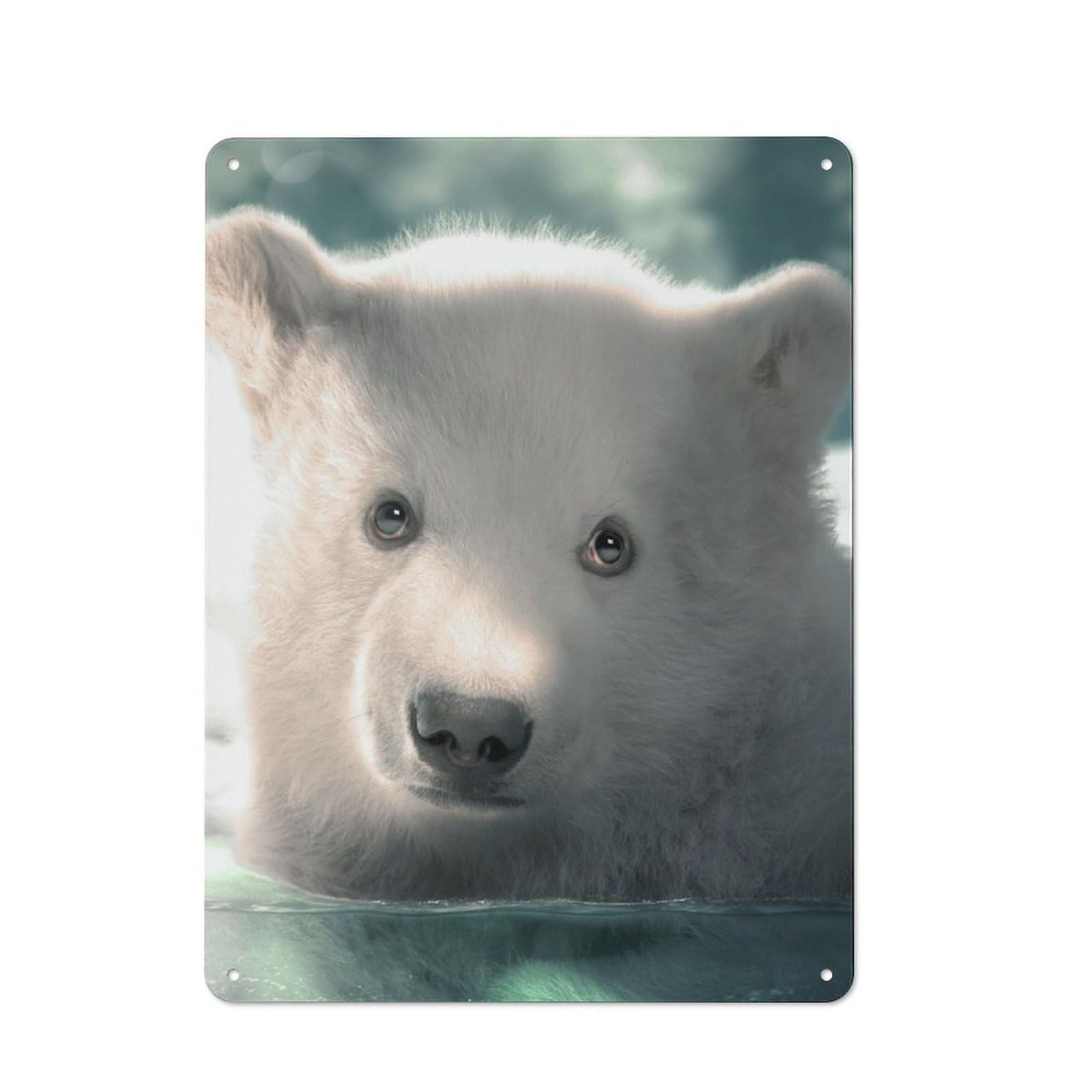 Polar Bear Cub Clean Industrial Metal Wall Decor 40x30cm, Decorative Metal Plaque for Workspace, Cafe, Hallway Or Garage