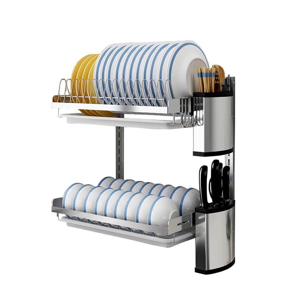 Kitchen 201 Scolapiatti a Parete a 2 Strati in Acciaio Inox 412 266 405 cm, Nero/Argento