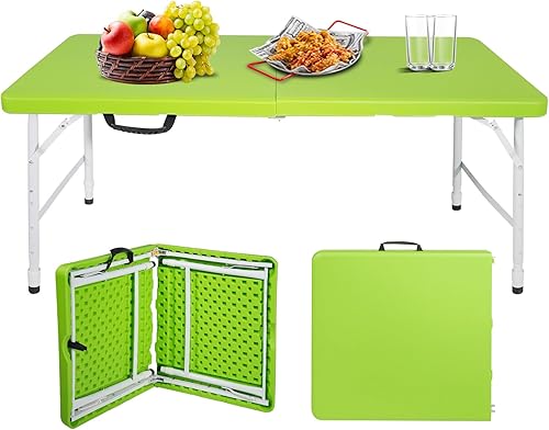 Miniatura 21 de Mesa plegable portátil de plástico de 4 pies/6 pies/8 pies, mesa de picnic y comedor de alta resistencia, color blanco y negro, plegable a la mitad