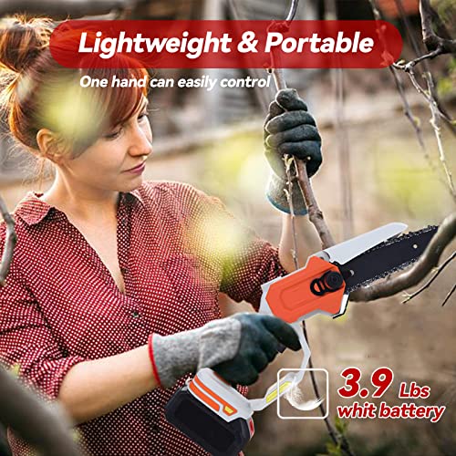 SUAIIOLK Mini Kettensäge mit Akku 6 Zoll Akku Kettensäge,36V 4000mAh Einhand Brushless Motorsäge mit Zwei Akku und Ladegerät für Holzschneiden Innenhof Garten trimmen – Bild 4