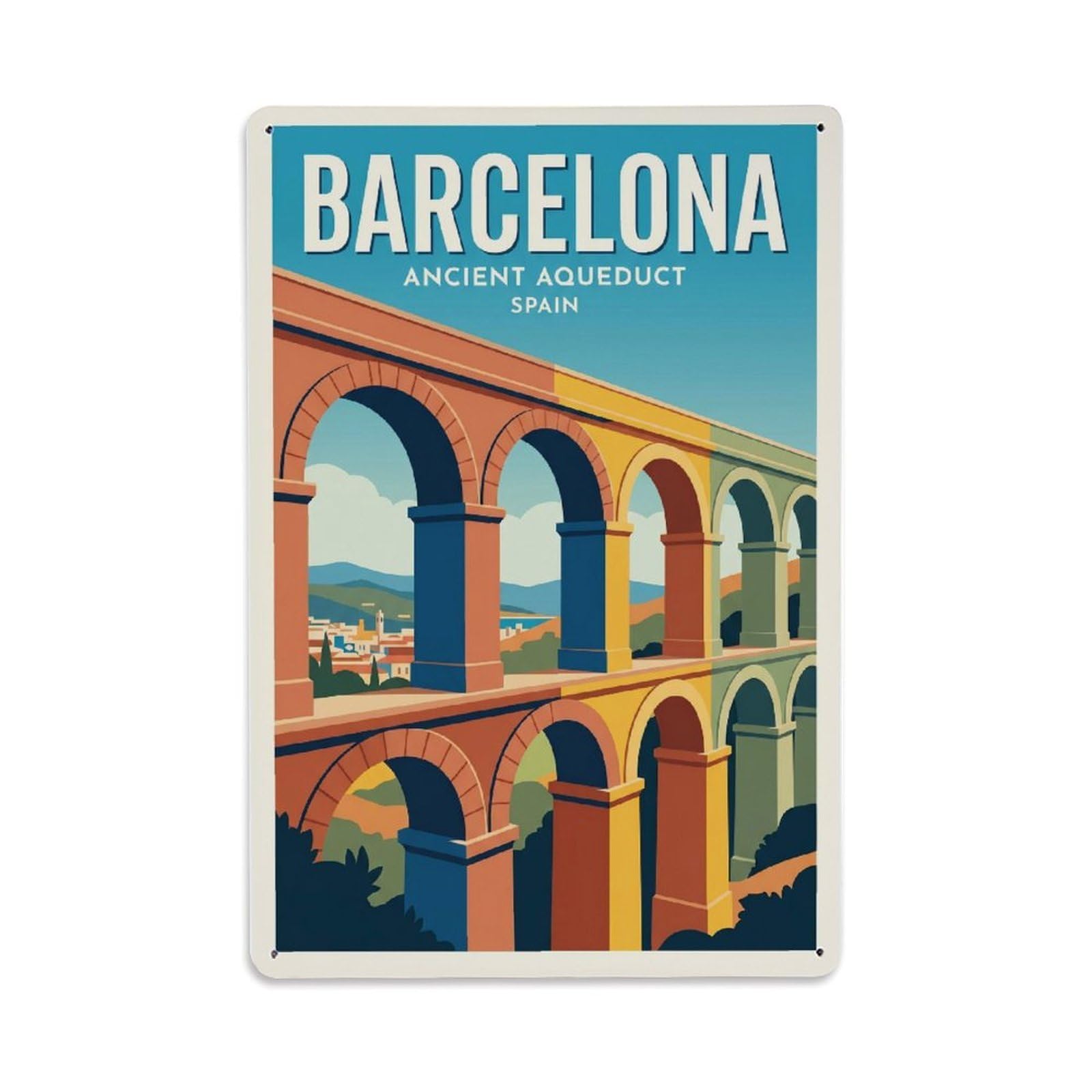 Vintage Travel Aqueduct Spain Ancient Metal Tin Sign Plaque Wall Decor for Cafe, Club Bar, Office, Home Garden Metal Poster 8x12Inch