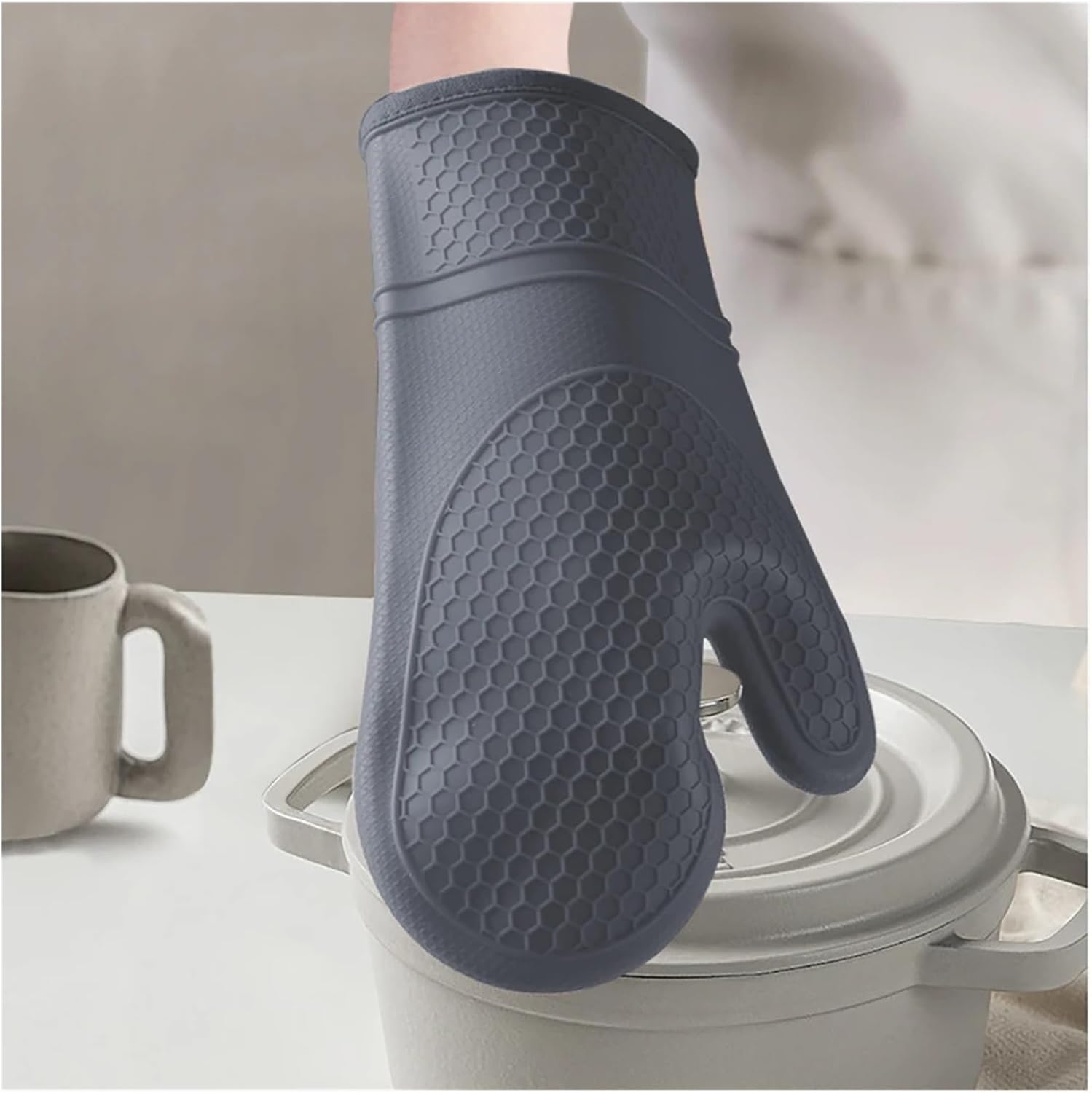 Heat Resistant Oven Mitts Set with Lining Gloves(Black 2PCS)