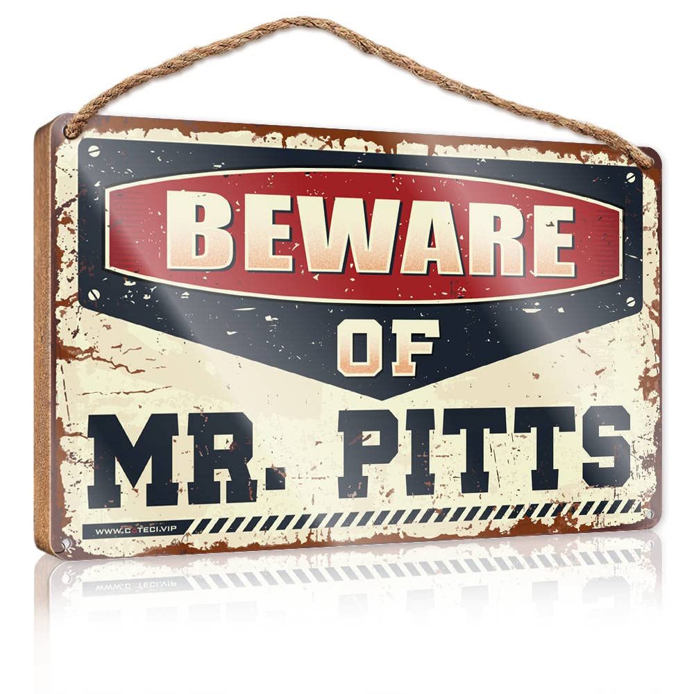 DTHA Bathroom Decor Sign Beware Of Mr. Pitts Wooden Sign Farmhouse Wall Decor Signs Box Signs(23X35CM)