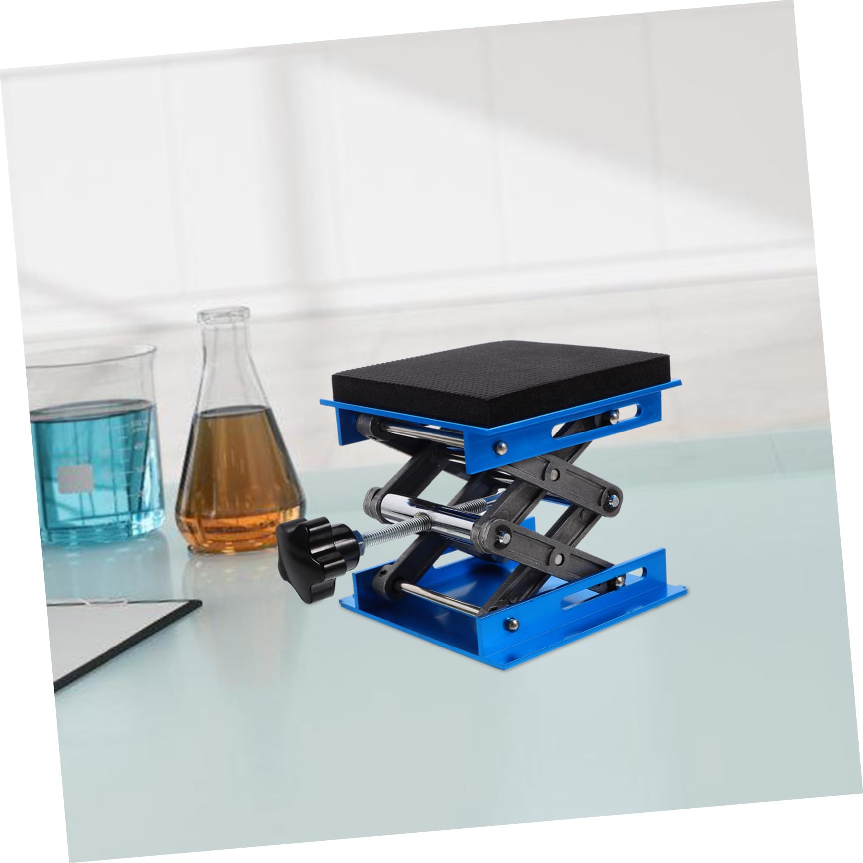 Piattaforma Elevatrice da Laboratorio 10x10 Cm in Lega di Alluminio | Supporto a Forbice per Banco Prove, Inserto Eva Antivibrazione, Base Abs Ferro