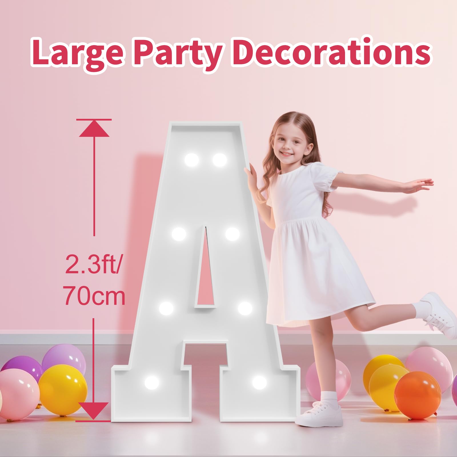 Letras de marquesina para decoración de baby shower para niñas y niños, 60 cm, letra grande iluminada para revelación de género, decoración de fiesta