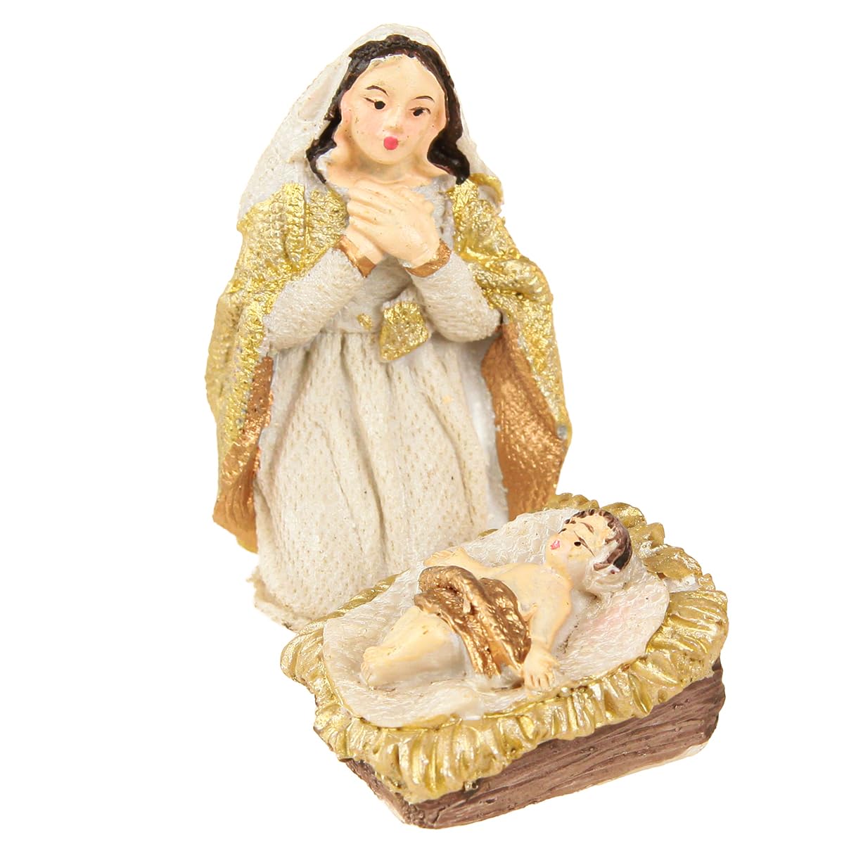Krippenfiguren Set 8-teilig Creme Gold Handbemalt Weihnachten