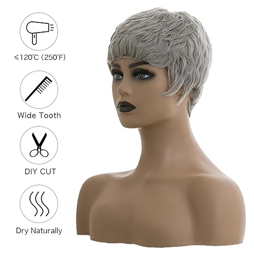 Miniatura 9 de Pelucas de corte Pixie para mujeres negras, peluca sintética corta ondulada blanca natural, pelucas cortas pixie cortas para mujeres negras, peluca