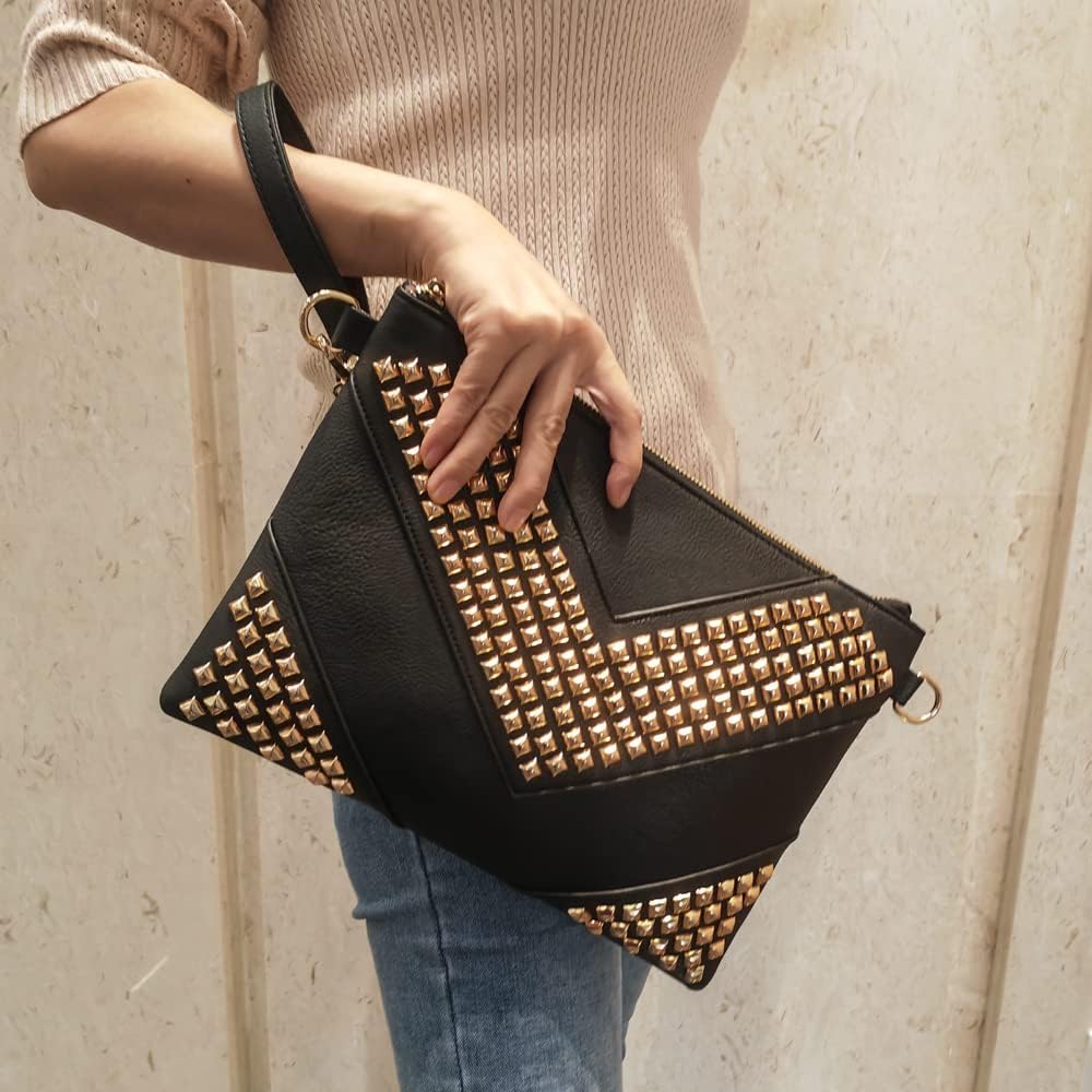 Oversized Clutch Bag Purse Women PU Leather Crossbody Shoulder Bags Studded Wristlet Handbag Rivet Envelope Clutches - Image 3