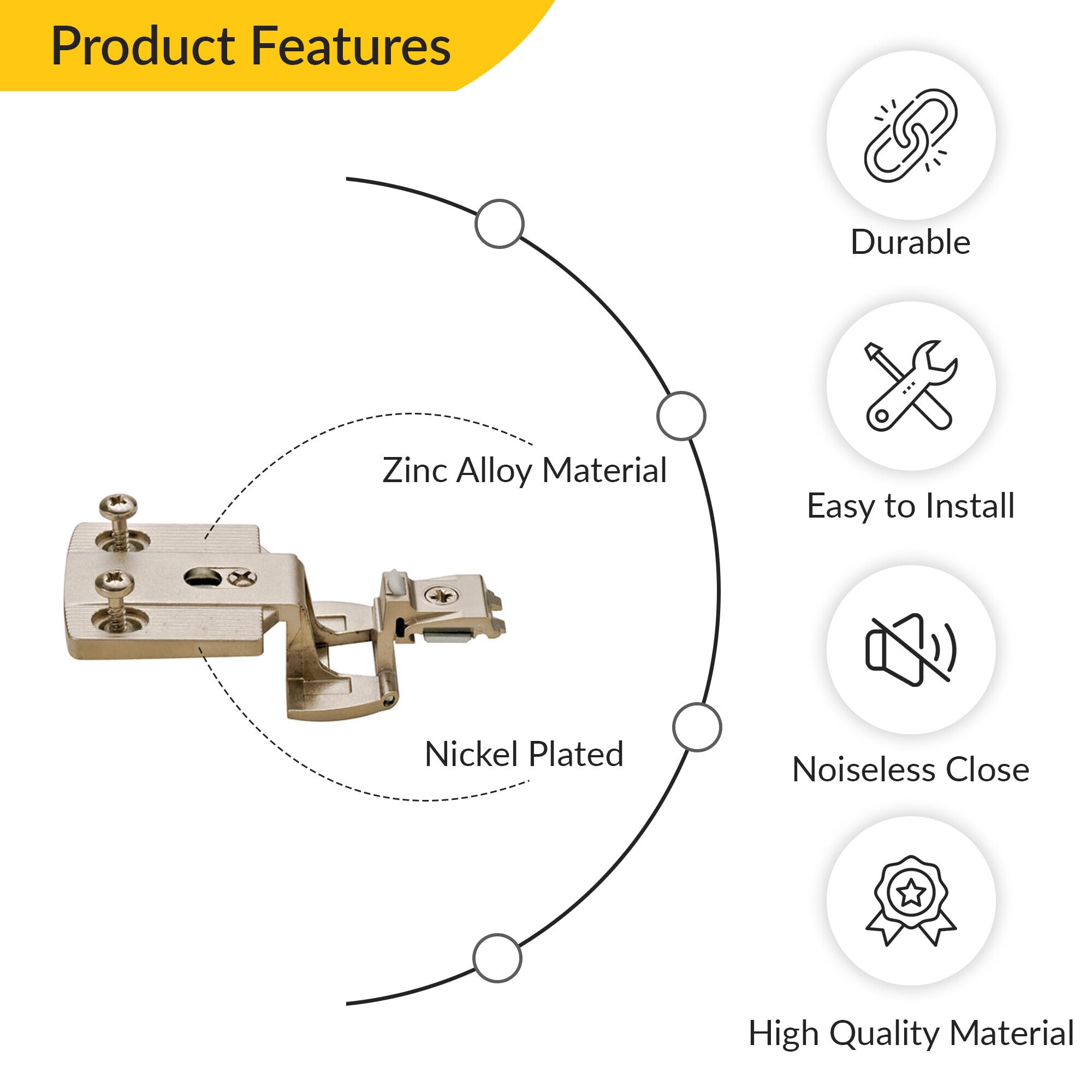 Brixwell QH80-001 Single Pivot Institutional Hinge ArmExpanding Dowels 180 Degree Opening Angle Inset Overlay Matt Nickel Plated