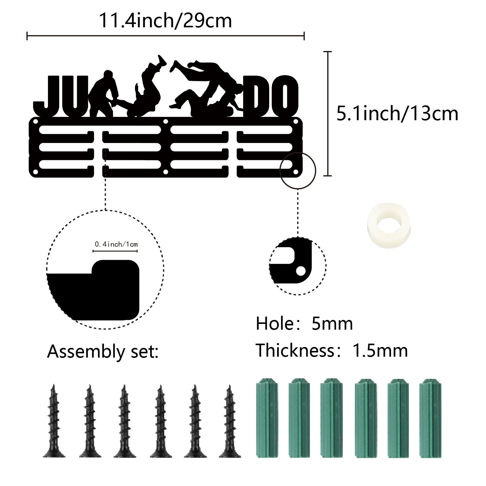 CREATCABIN Porta Medaglie Judo Espositore per Medaglie Organizer in Metallo Piccolo Ripiano Porta Medaglie Supporto Decorativo da Parete con 12 Gancio per Atleta Medagliato Nero 29x13cm