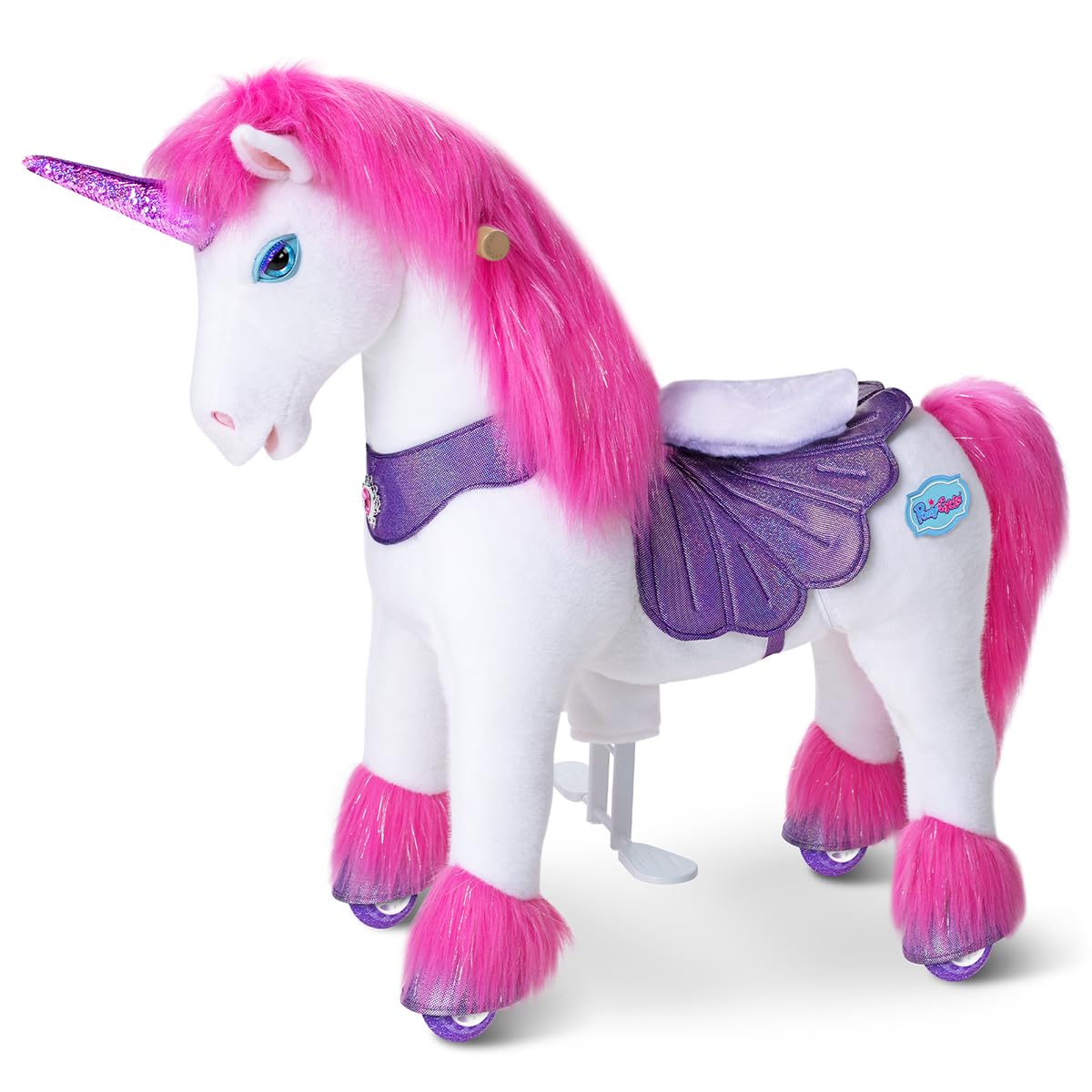 PonyCycle Advanced Model Y Ride on Unicorn with Magic Sounds for Kids Ages 4-7, Pink Plush Unicorn Ride on Toy with Brake, Mechanical Riding Unicorn Toy Birthday Gift for Girls - Y452