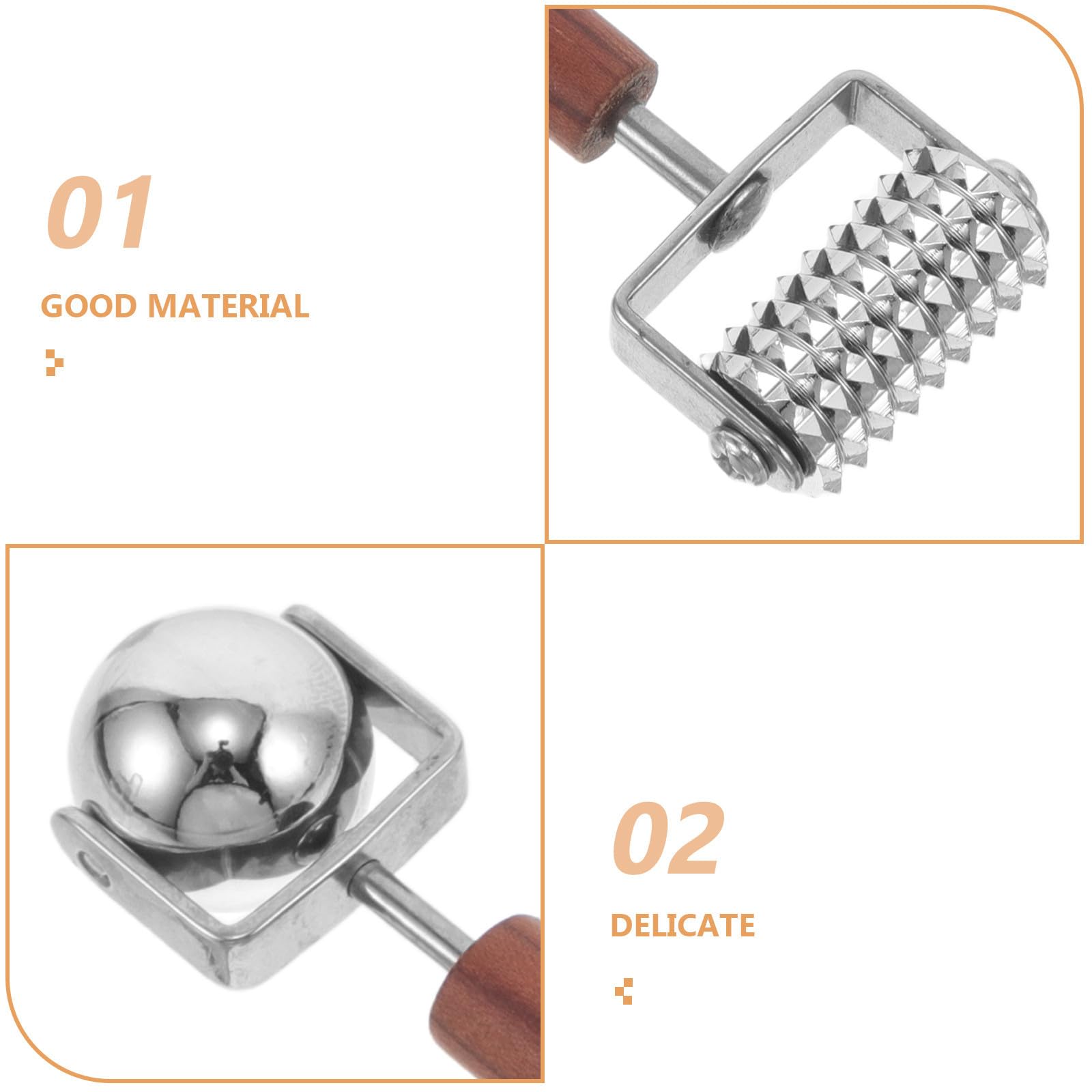 Yardwe Masajeador Facial Manual Rodillo Facial de Acero Inoxidable y Madera, Plata, Doble Extremo, Diseño 3d, para Cuidado Piel y Mujeres