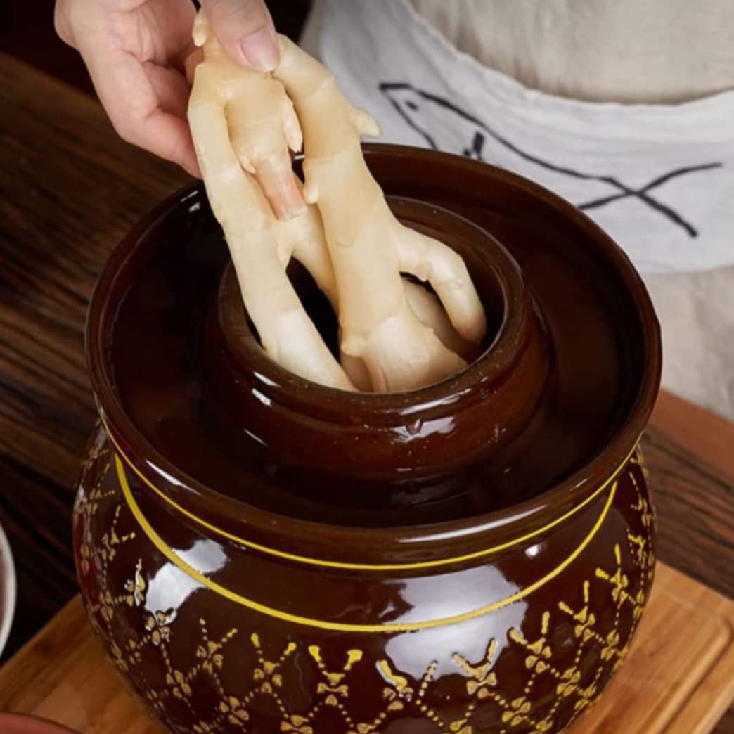 Tarro de fermentación de cerámica tradicional grande, tarro de decapado de porcelana engrosada, olla de kimchi con tapa Contenedores sellados de almacenamiento de alimentos de cerámica, fermenta