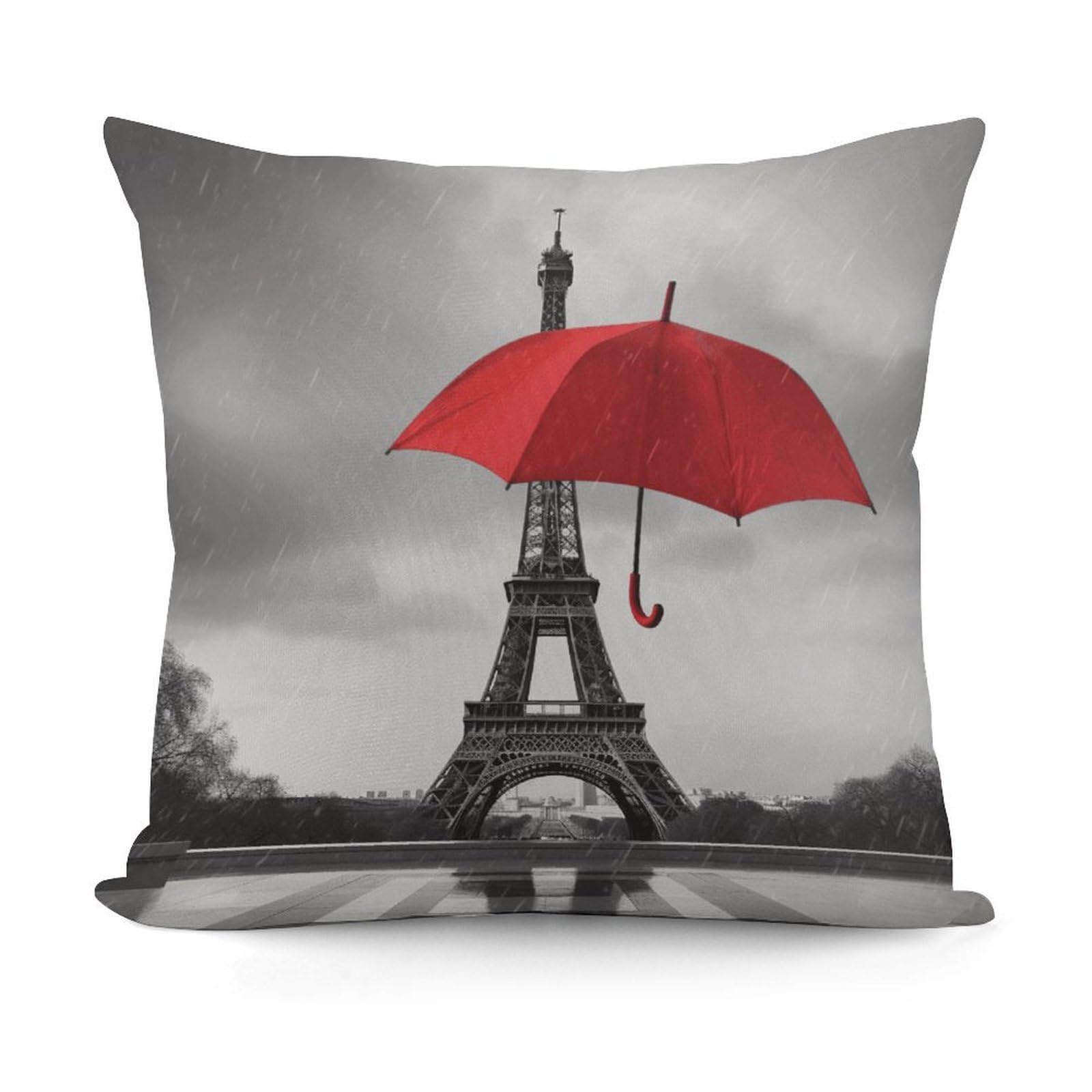 VstaDank Eiffel Tower with Red Umbrella Throw Pillow Covers Fade-Resistant Plush Pillow Case Cozy Square Cushion Case Removable Pillowcase Exquisite Pillow Shams Soft Pillow Protector 18"x18"