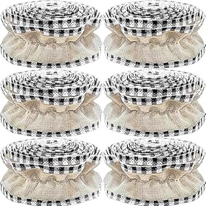 Jishi Christmas Tree Ribbon Garland Burlap Buffalo Plaid Christmas Decorations 9 Ft X 6 Rolls Black White Buffalo Check Burlap Ribbon Xmas Tree Garland Vintage Country Rustic Farmhouse Home Decor