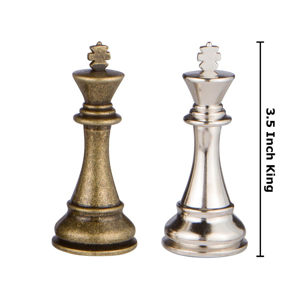Neptune - Piezas de ajedrez de metal plateado y bronce con rey de 3.5 pulgadas y reinas adicionales, solo piezas, sin tablero 3