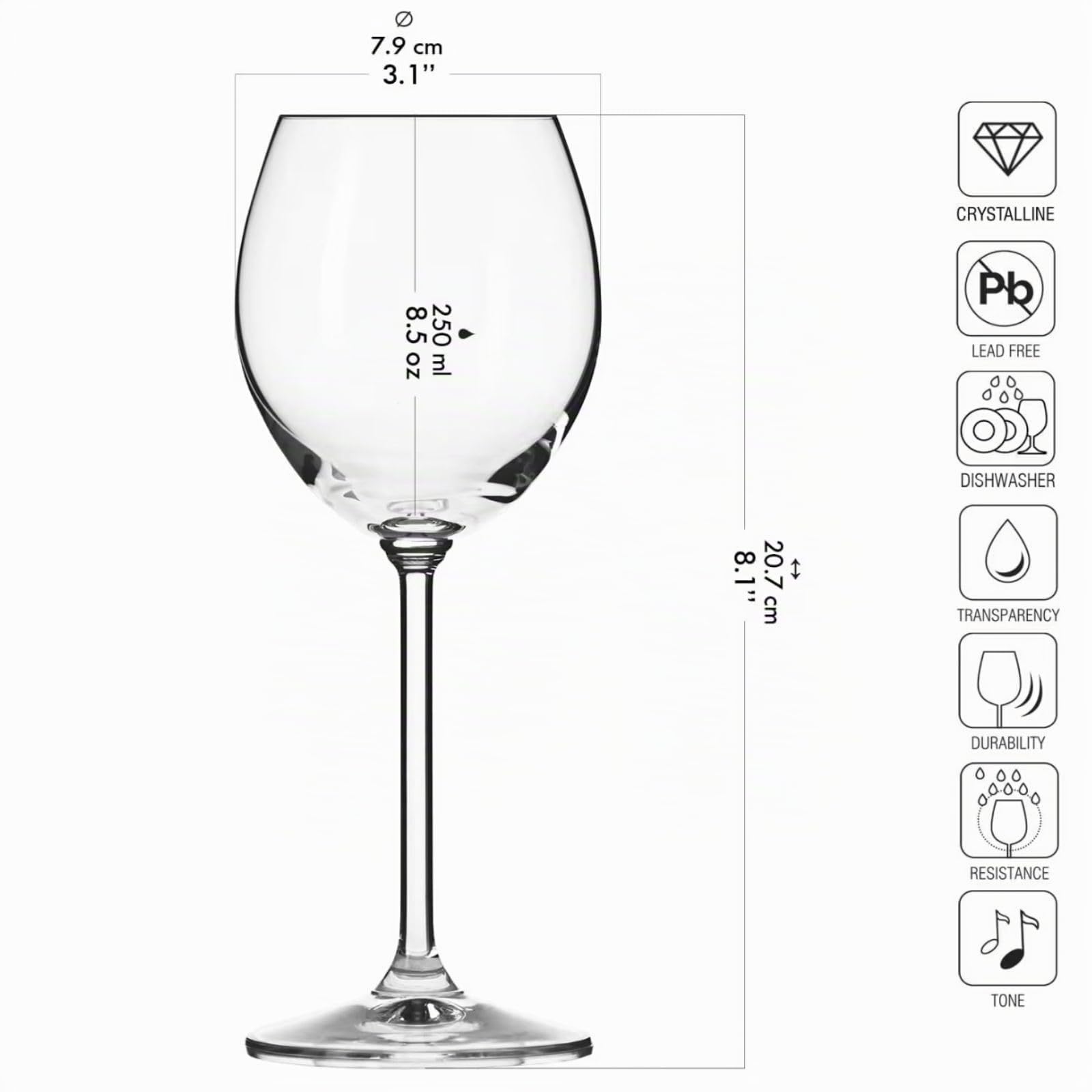 Krosno Copas de Vino Blanco Juego de 6, 280 ml, Colección Venezia