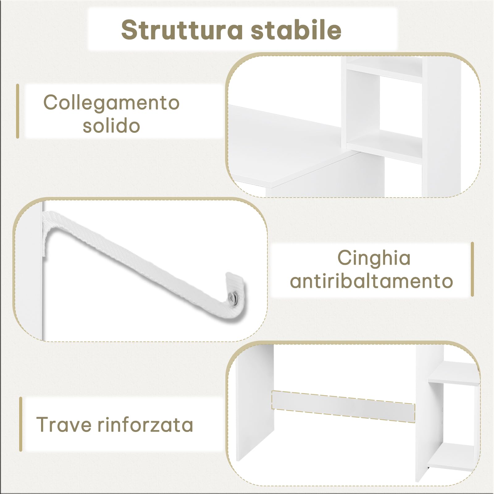 eSituro Tavolo per Computer con Libreria, Scrivania con 5 Ripiani, Scrivania per Bambini, Camera da Letto, Ufficio, Bianco, 113,5x45x139 cm