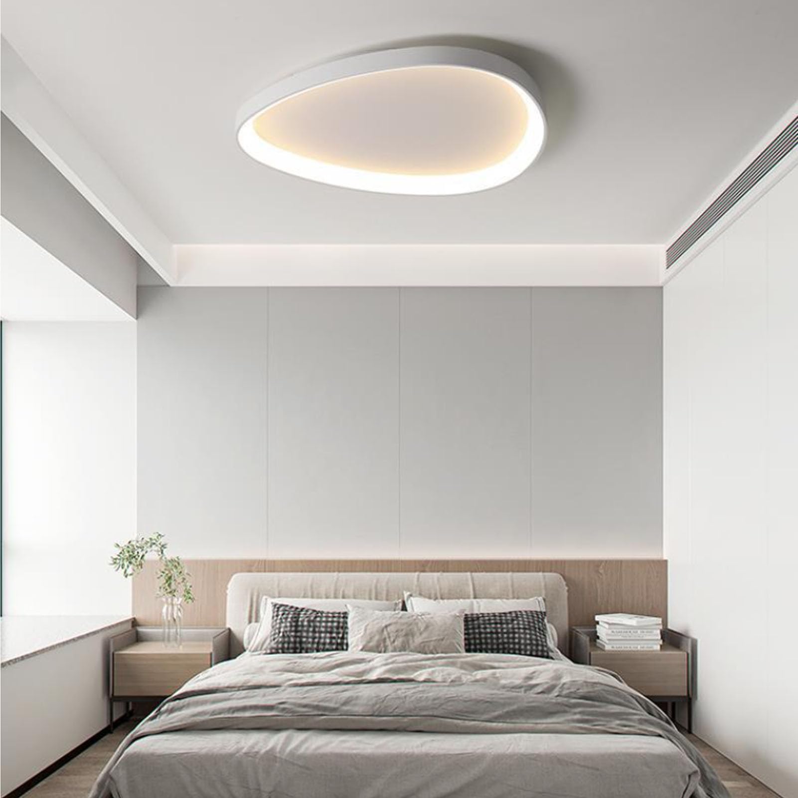 plplaaoo Lampa sufitowa LED, minimalistyczna, nowoczesna, ściemniana, pilot zdalnego sterowania, aplikacja, regulowana, 3 temperatury barwowe, oprawa oświetleniowa do kuchni, sypialni (biała)