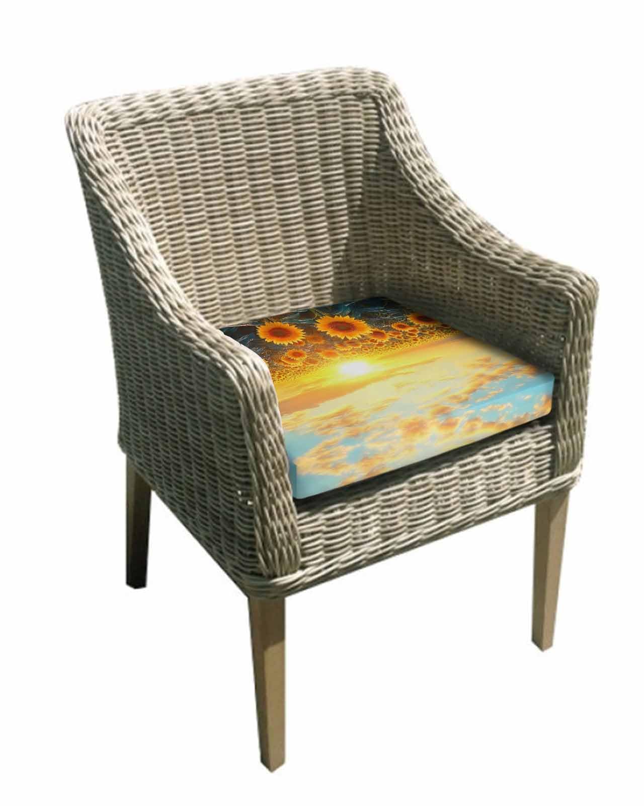 Hokiten Summer Sunflower Outdoor Cushion Chair Cover Set of 4 - Waterproof Couch Seat Covers, Watercolor Pastoral Botanical Floral Patio Furniture Protector Cushions Slipcovers for Sofa/RV, 22