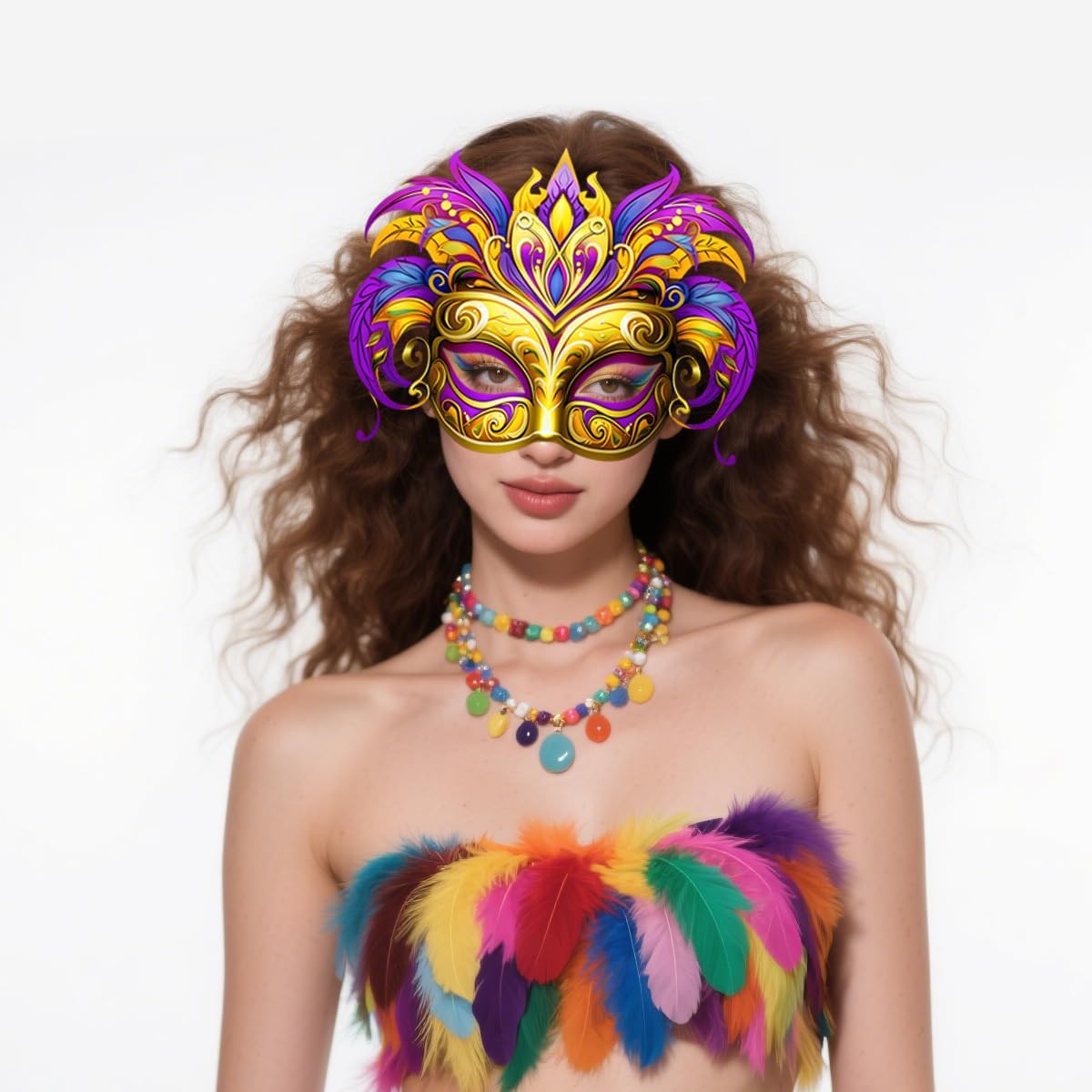 12 Pcs Mardi Gras Masks Carnival Parade Faux Feather Face Masks Masquerade Party Novelty Decorations Fantasy for Women Men Costume Party Favors