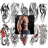 10 Sheets Large Dragon Temporary Tattoo Stickers for Men Women Adults Fake Sleeve Tattoos Large Tribal Totem Dragons Fake Tattoo Black Realistic Animals Teens Body Art Tattoo