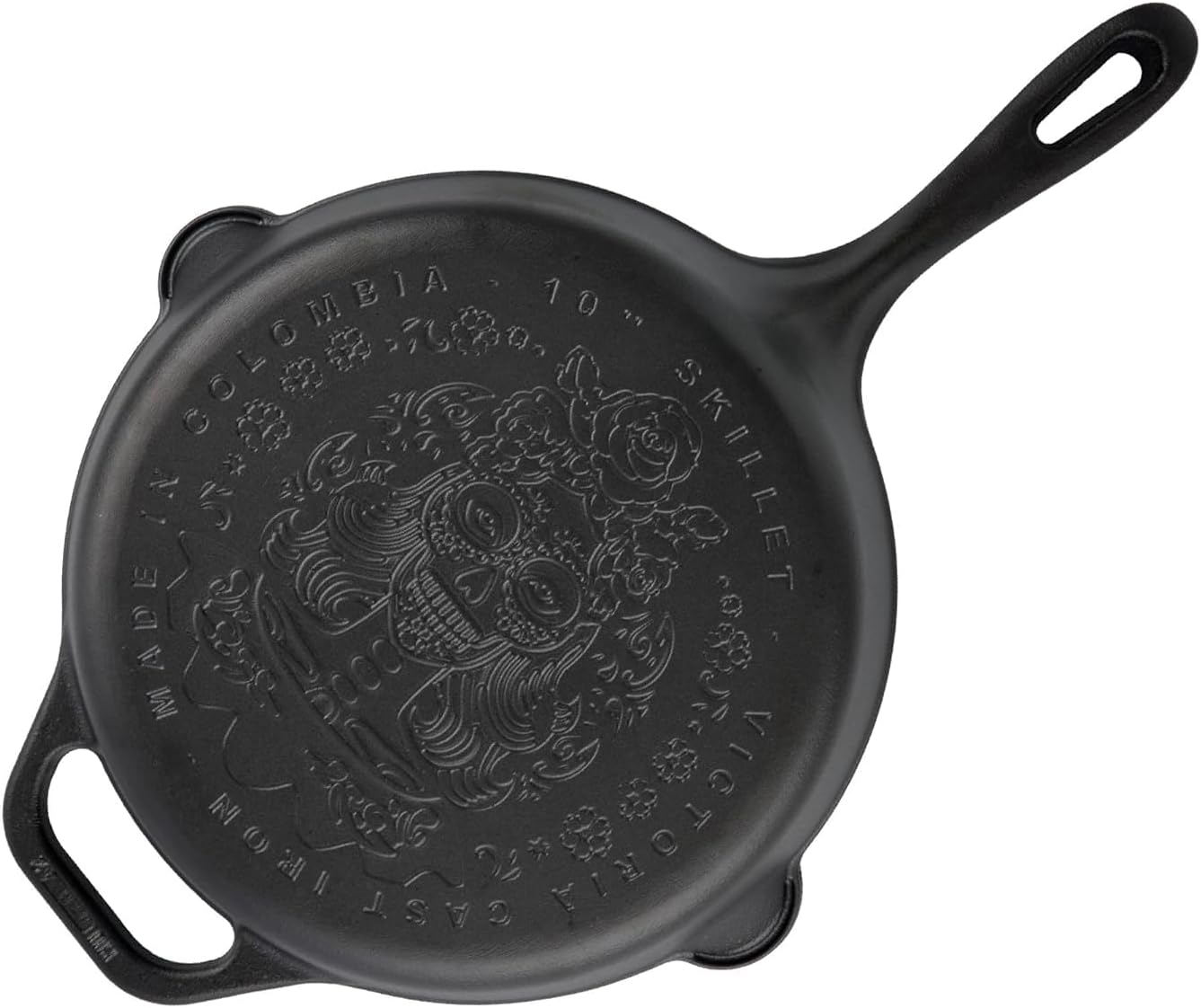 Victoria 10-Inch Day of the Dead La Catrina Cast Iron Skillet, Dia de los Muertos Seasoned Cast Iron Frying Pan with Long Handle, Made in Colombia - Thumbnail 2