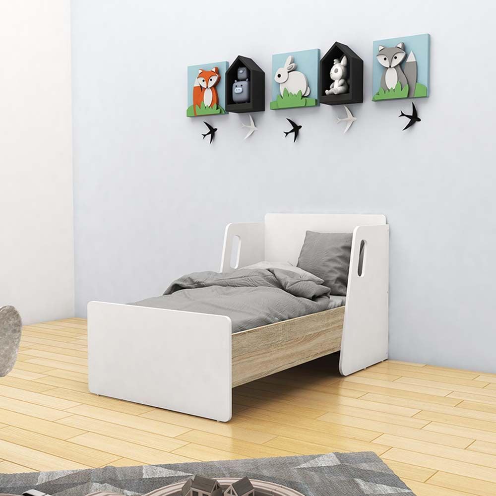 Danube Home Kinder Guardian 70X130 Toddler Bed | Sturdy Modern Design Wooden Single Bed Frame Furniture | Quiet & Comfortable Beds | Made In MalaysiaL135xW78xH75cm - White/Sonoma Oak