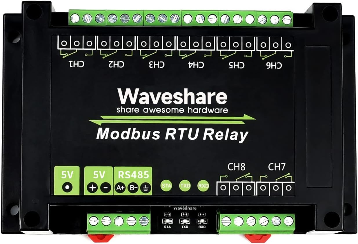 Waveshare Industrial Modbus RTU 8-ch Relay Module with RS485 Interface Multi Isolation Protection Circuits Comes with an ABS Enclosure
