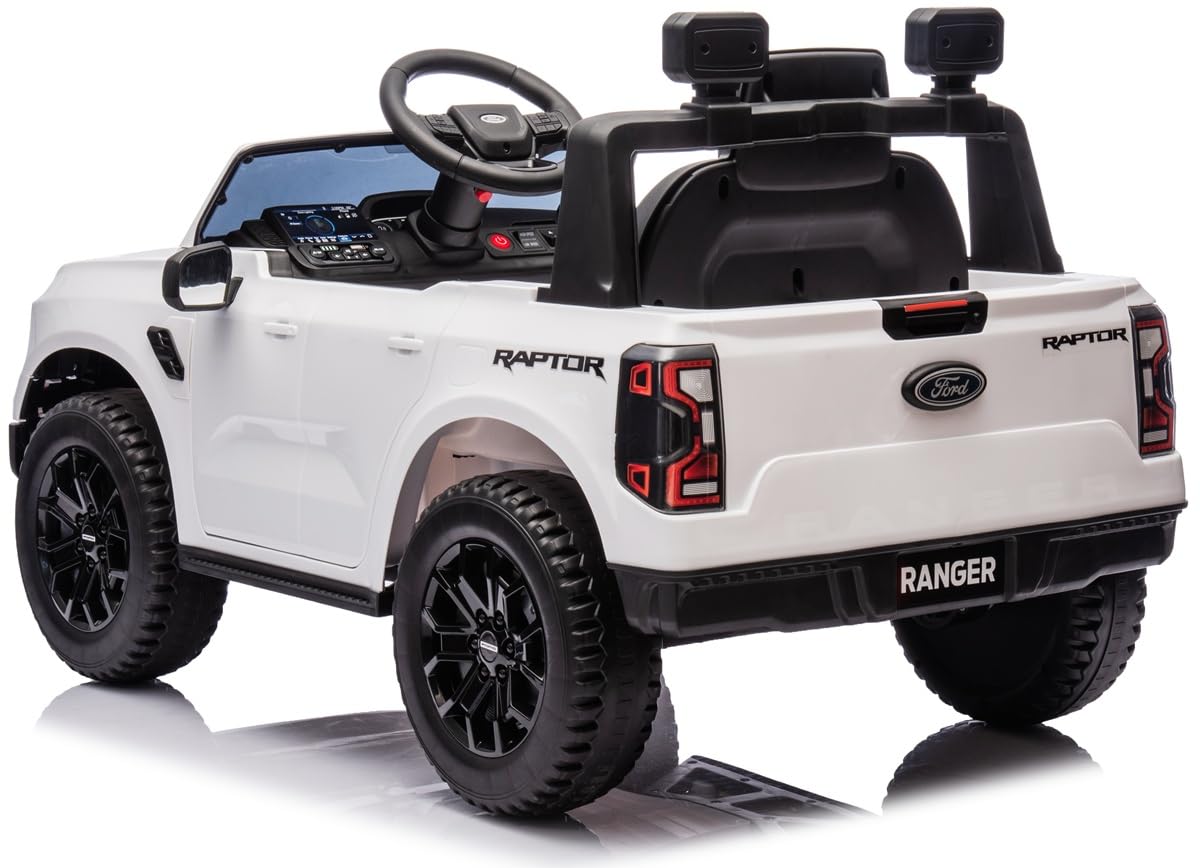 Playhouse Kinder Elektroauto Ford Ranger 90 Watt, 12V 9ah !!, Ledersitz, Bluetooth, 2X Motoren 12v, Eva Räder, Fernbedienung 2.4G, Kinderauto Kinderfahrzeug (Weiß)